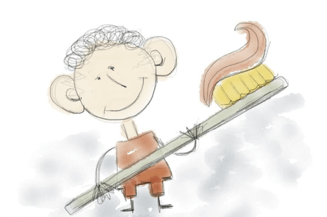 Dibujo de Sasa con un cepillo gigante